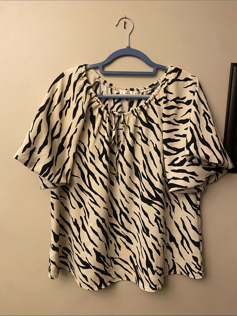 Entro Black & Cream Zebra-Print Peasant Blouse
